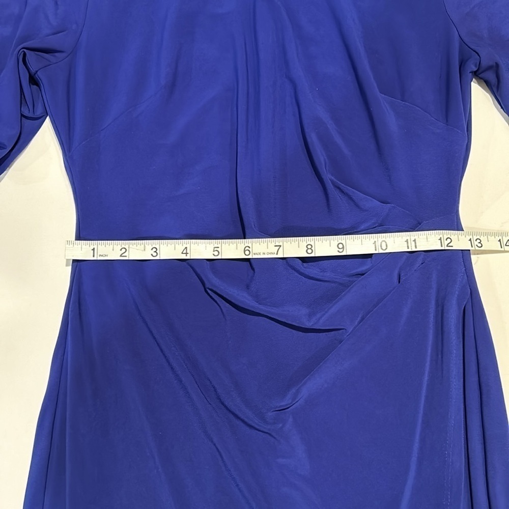 Lauren by Ralph Lauren Faux Wrap Midi Ruching Blue Round Neck 3/4 Sleeves Size 4 - Picture 6 of 13